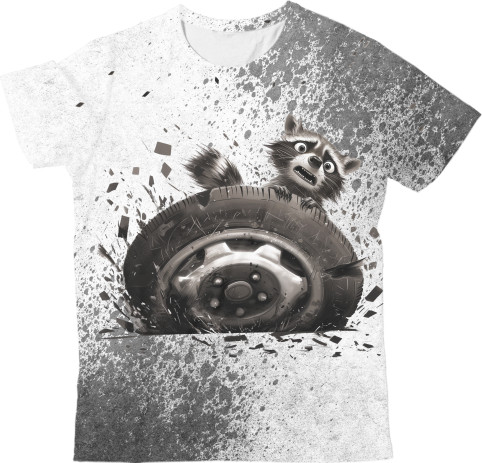 Kids' T-Shirt 3D - Raccoon with a wheel - Mfest