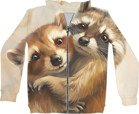 Kids' Zip-through Hoodie 3D - Friendly raccoons - Mfest