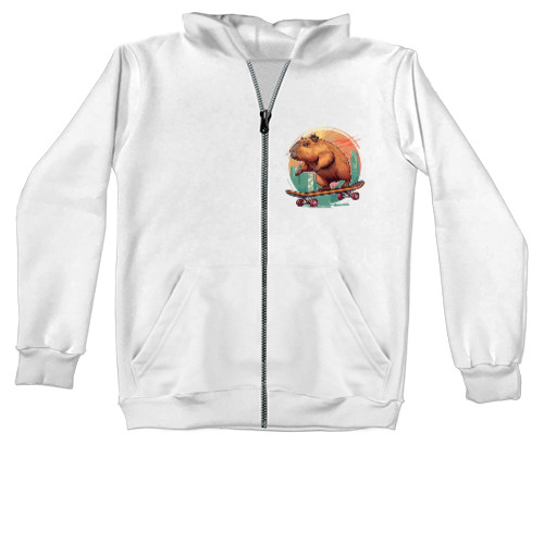 Kids' Zip-through Hoodie - Capybara on a skateboard - Mfest