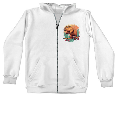 Unisex Zip-through Hoodie - Capybara on a skateboard - Mfest