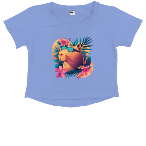 Kids' Premium Cropped T-Shirt - Capybara with flowers - Mfest