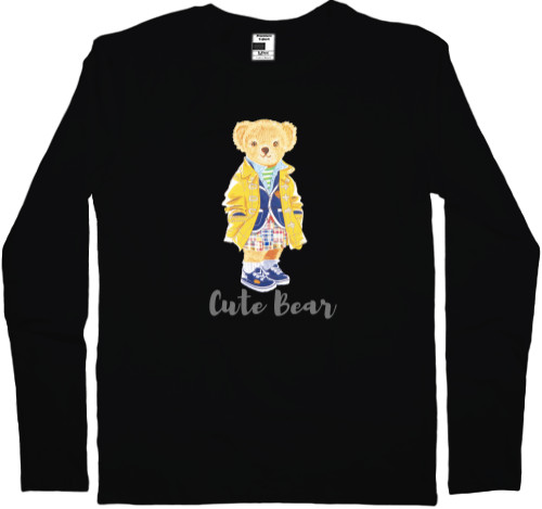 Kids' Longsleeve Shirt - Cute Bear, Стильный мишка в желтом плаще  - Mfest