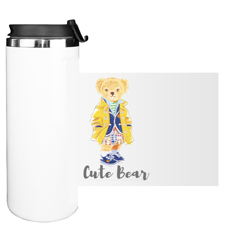 Water Bottle on Tumbler - Cute Bear, Стильный мишка в желтом плаще  - Mfest