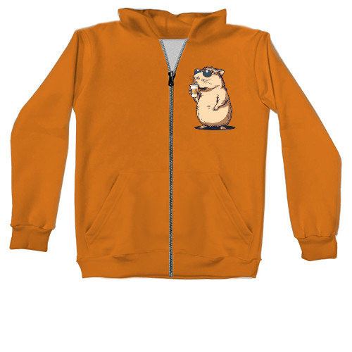 Unisex Zip-through Hoodie - Capybara with coffee - Mfest