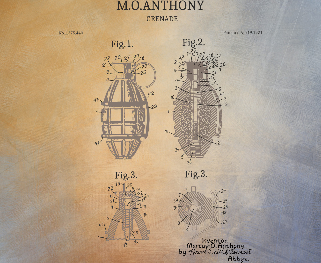 A patent for a hand grenade