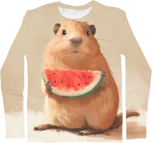 Men's Longsleeve Shirt 3D - Capybara and watermelon - Mfest