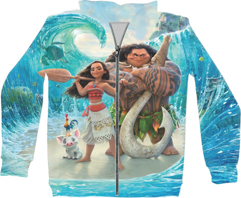 Kids' Zip-through Hoodie 3D - Moana Maui Pua And Hei Hei - Mfest