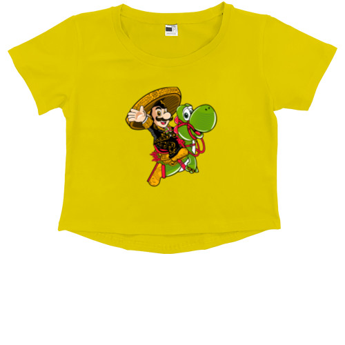 Kids' Premium Cropped T-Shirt -  Mario and Yoshi - Mfest