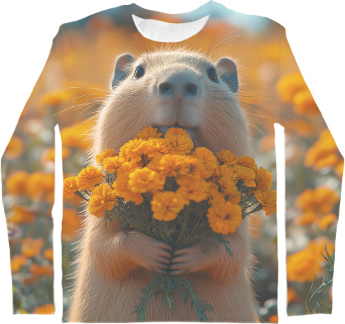 Men's Longsleeve Shirt 3D - Flower capybara - Mfest