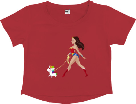 Women's Cropped Premium T-Shirt -  A miracle woman walks her unicorn - Mfest