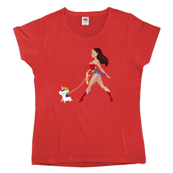 Women's T-shirt Fruit of the loom -  A miracle woman walks her unicorn - Mfest