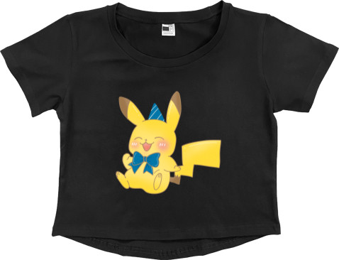 Women's Cropped Premium T-Shirt - Cheerful Pikachu - Mfest