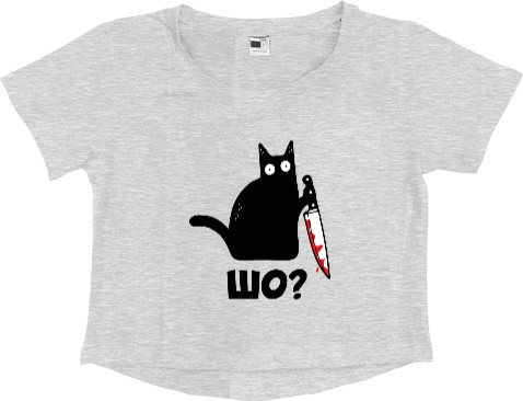 Women's Cropped Premium T-Shirt - Cat with knife - Mfest