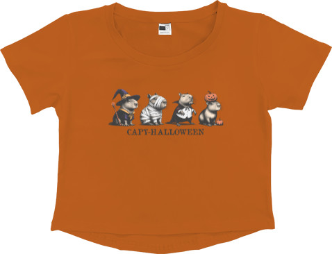 Women's Cropped Premium T-Shirt - Capybara Halloween - Mfest