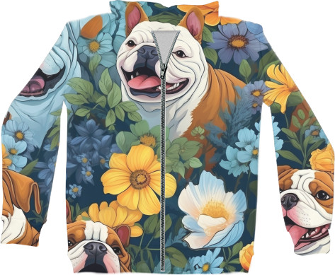 Kids' Zip-through Hoodie 3D -  Cute English Bulldog - Mfest