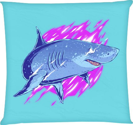 Square Throw Pillow - Shark Neon - Mfest