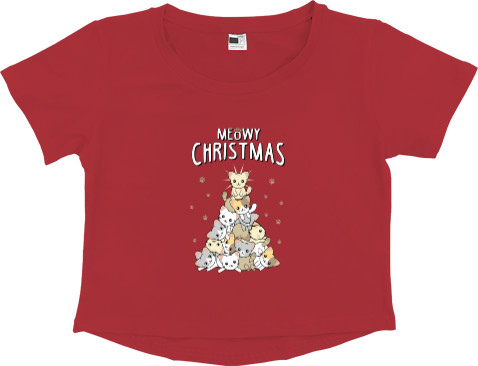 Women's Cropped Premium T-Shirt - Christmas meowy - Mfest