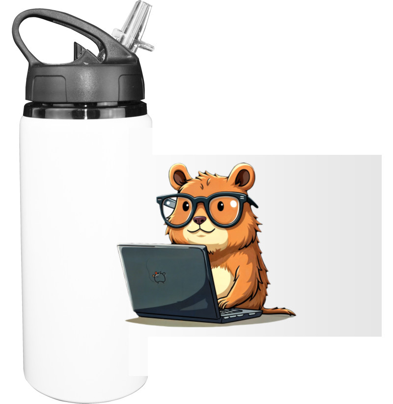 Sport Water Bottle - Capybara Programmer click-clack - Mfest