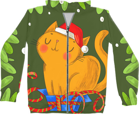 Unisex Zip-through Hoodie 3D -  New Year's cat - Mfest