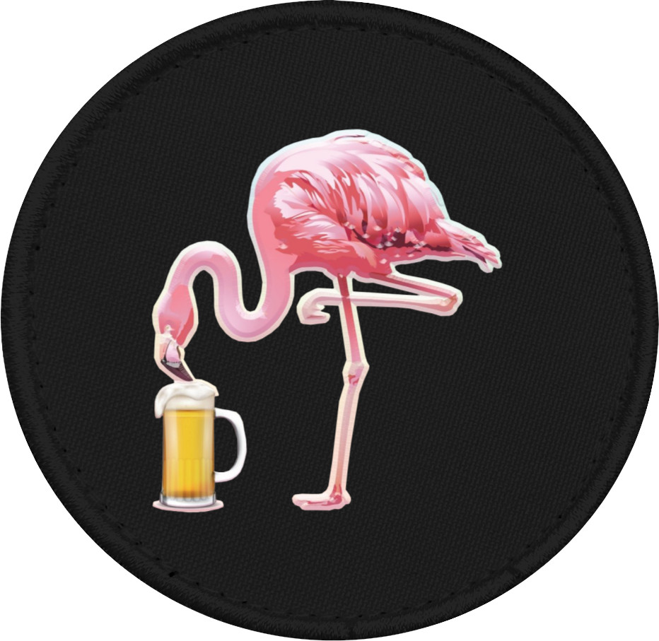 Flamingo drinks beer