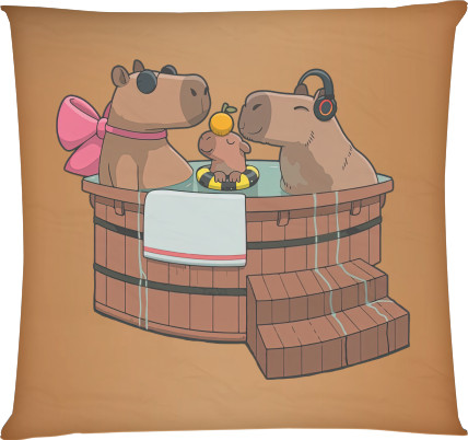 Square Throw Pillow - Capybara family - Mfest