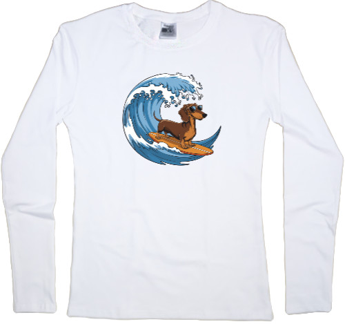 Women's Longsleeve Shirt - Surfing Dachshund - Mfest