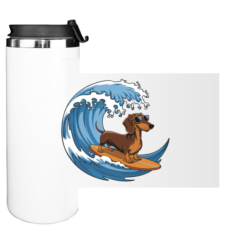 Water Bottle on Tumbler - Surfing Dachshund - Mfest