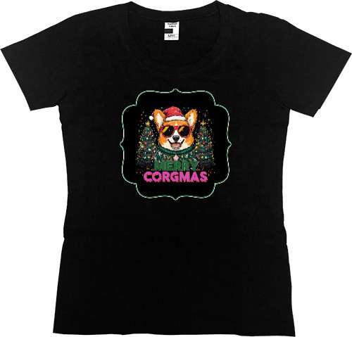 Women's Premium T-Shirt - New Year's Corgi Dog - Mfest