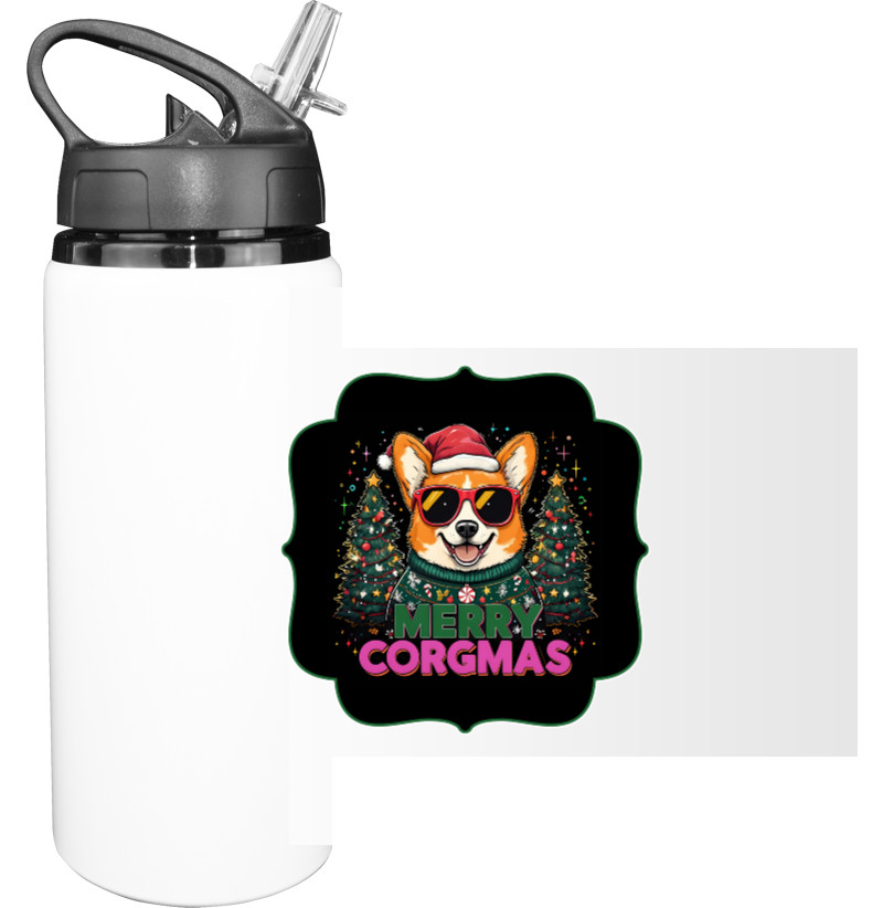 Sport Water Bottle - New Year's Corgi Dog - Mfest