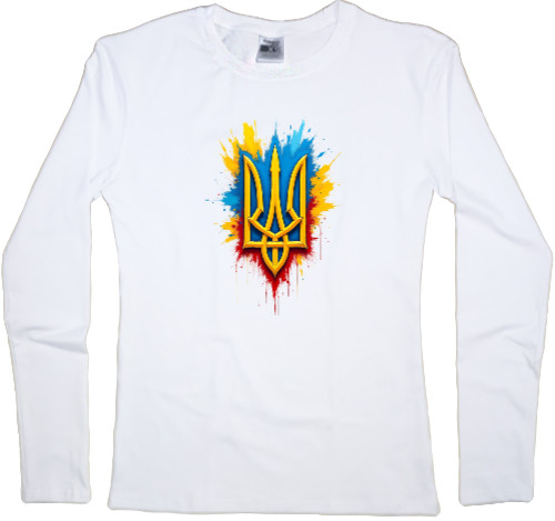 Women's Longsleeve Shirt - Герб України з плямами фарби - Mfest