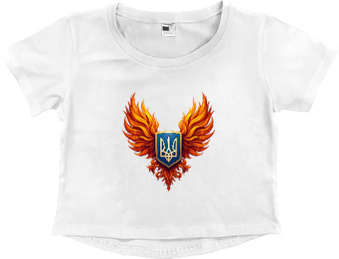 Women's Cropped Premium T-Shirt - Герб України з вогняними крилами - Mfest