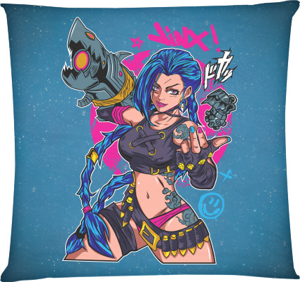 Square Throw Pillow - Jinx in League of Legends - Mfest