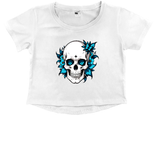 Kids' Premium Cropped T-Shirt - Череп із квітами - Mfest