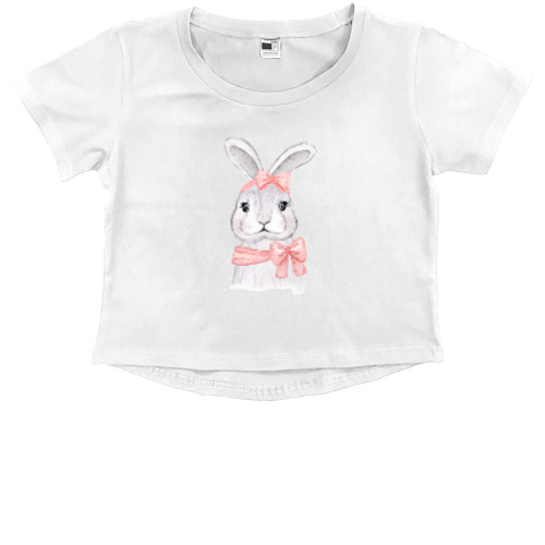 Kids' Premium Cropped T-Shirt - Bunny with a bow - Mfest