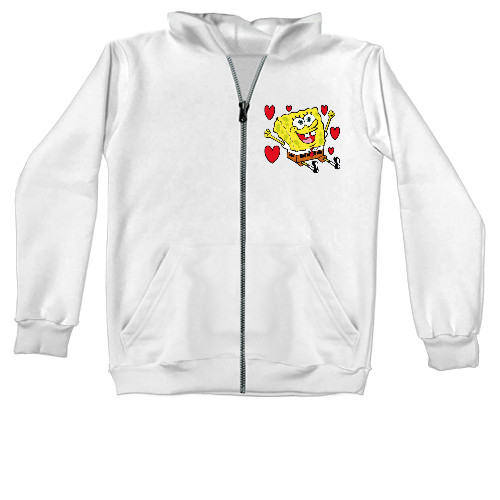 Unisex Zip-through Hoodie - Spongebob with hearts - Mfest