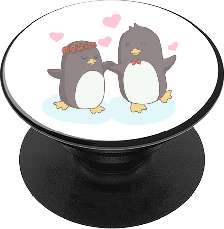 PopSocket Подставка для мобильного - Влюбленная пара пингвинов сердечко - Mfest