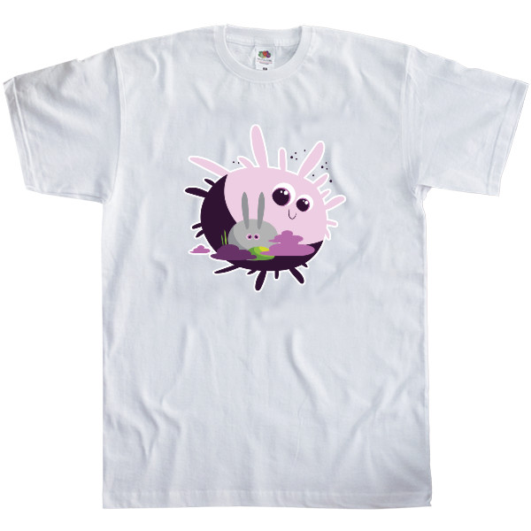 Men's T-Shirt Fruit of the loom - CARTOON BUBBLEGUM RABBIT WITH SUN / МУЛЬТЯШНЫЙ КРОЛИК НА СОЛНЦЕ - Mfest